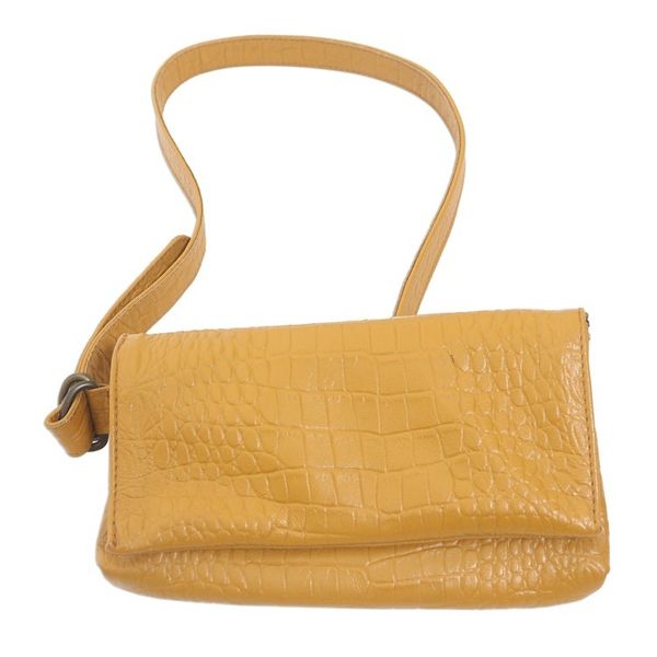Alternate image for Artisan Made Leather Crocodile Texture Waist Bag Cool Carrier in Ochre Croco