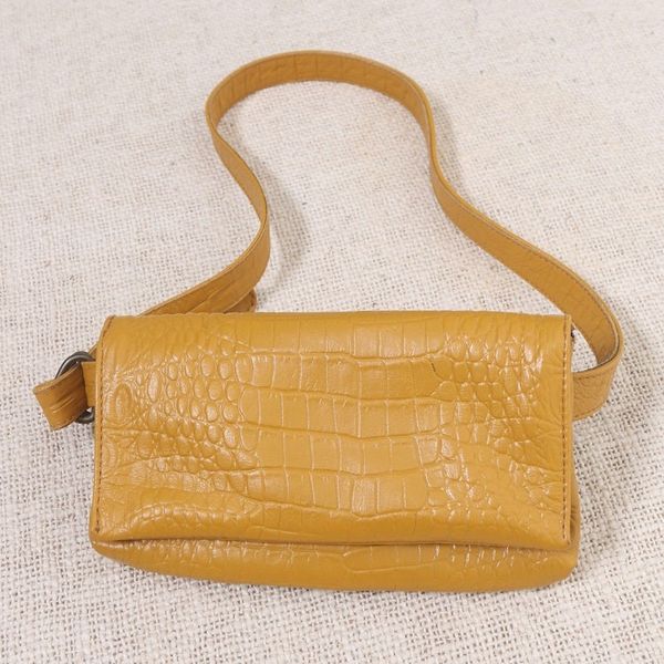 Alternate image for Artisan Made Leather Crocodile Texture Waist Bag Cool Carrier in Ochre Croco
