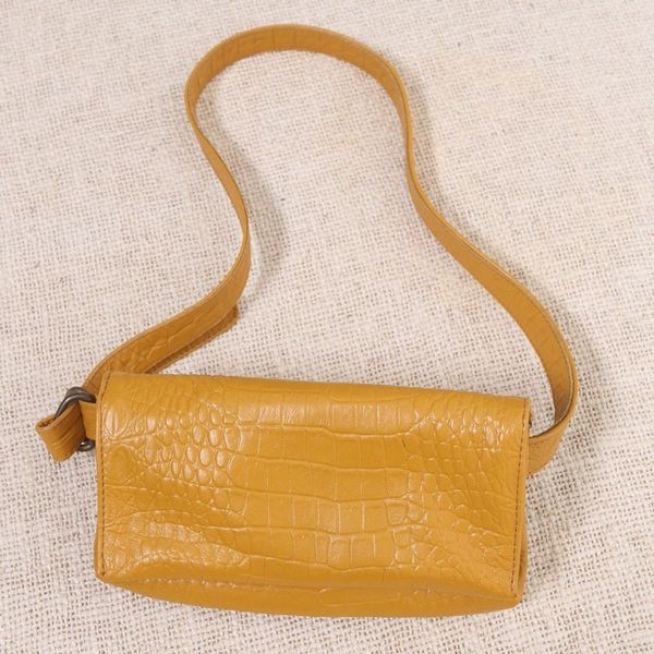 Alternate image for Artisan Made Leather Crocodile Texture Waist Bag Cool Carrier in Ochre Croco