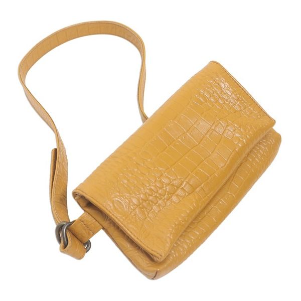 Alternate image for Artisan Made Leather Crocodile Texture Waist Bag Cool Carrier in Ochre Croco