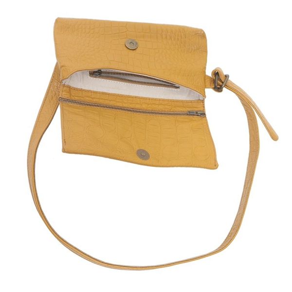 Alternate image for Artisan Made Leather Crocodile Texture Waist Bag Cool Carrier in Ochre Croco