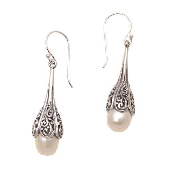 Alternate image for Swirl Pattern Cultured Pearl Dangle Earrings from Bali Mermaid Glow