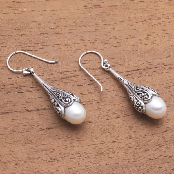 Alternate image for Swirl Pattern Cultured Pearl Dangle Earrings from Bali Mermaid Glow