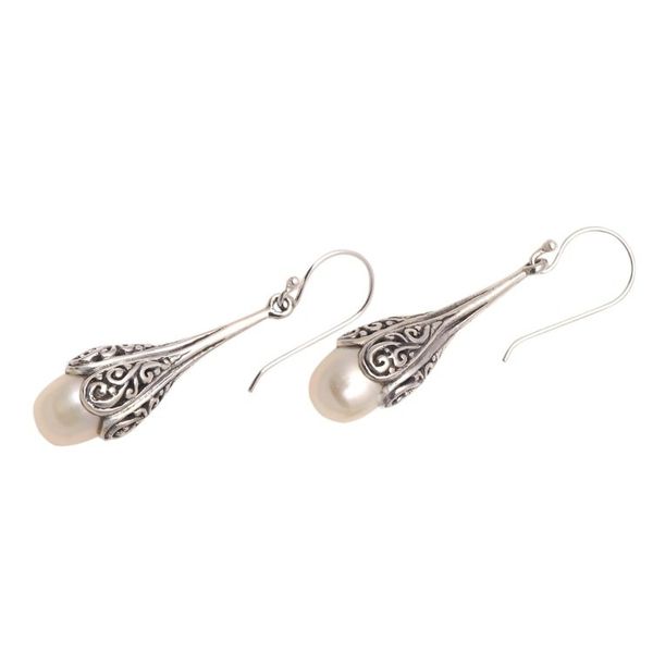 Alternate image for Swirl Pattern Cultured Pearl Dangle Earrings from Bali Mermaid Glow
