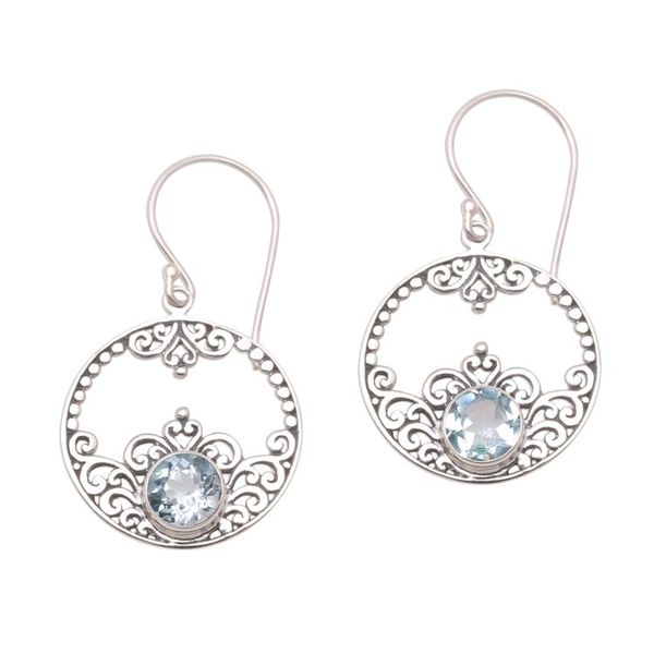 Alternate image for Swirl and Dot Pattern Blue Topaz Dangle Earrings from Bali Cool Pattern
