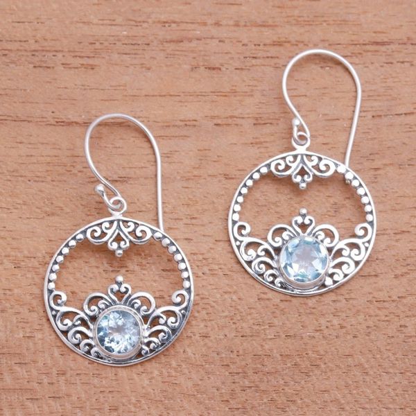Alternate image for Swirl and Dot Pattern Blue Topaz Dangle Earrings from Bali Cool Pattern