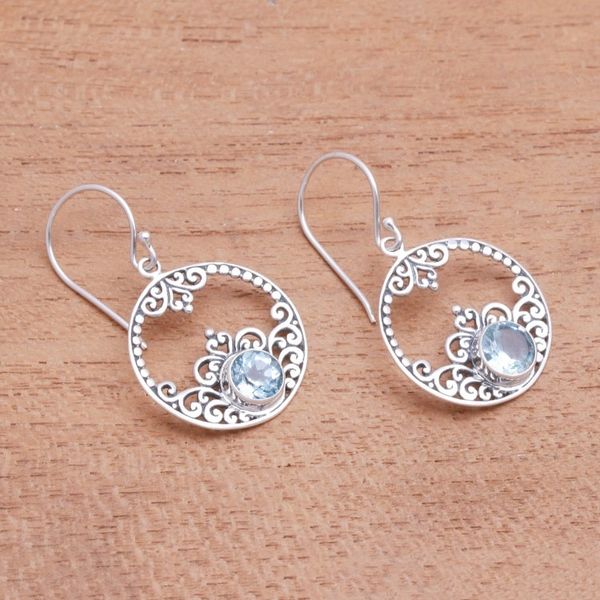 Alternate image for Swirl and Dot Pattern Blue Topaz Dangle Earrings from Bali Cool Pattern