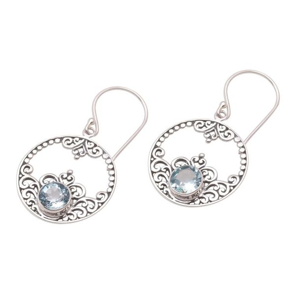 Alternate image for Swirl and Dot Pattern Blue Topaz Dangle Earrings from Bali Cool Pattern