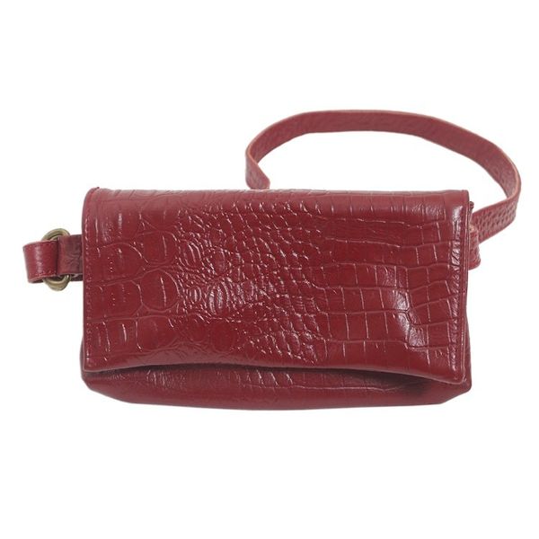 Alternate image for Hand Crafted Leather Crocodile Texture Waist Bag Cool Carrier in Red Croco