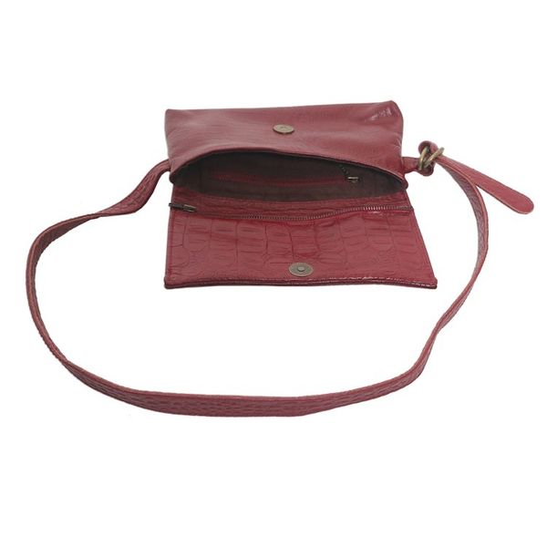 Alternate image for Hand Crafted Leather Crocodile Texture Waist Bag Cool Carrier in Red Croco