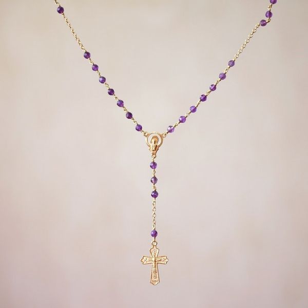 Alternate image for Gold Plated Amethyst Rosary Crafted in Bali Cross of Salvation