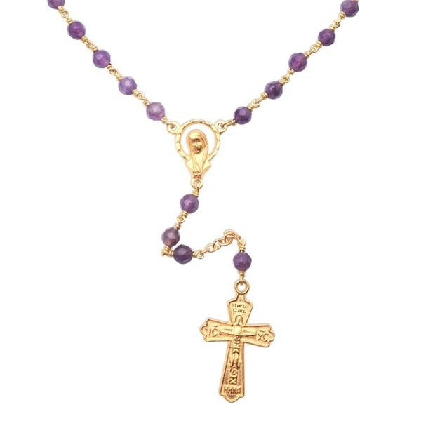 Alternate image for Gold Plated Amethyst Rosary Crafted in Bali Cross of Salvation