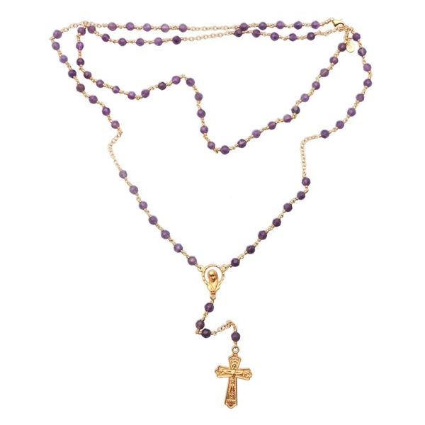 Alternate image for Gold Plated Amethyst Rosary Crafted in Bali Cross of Salvation