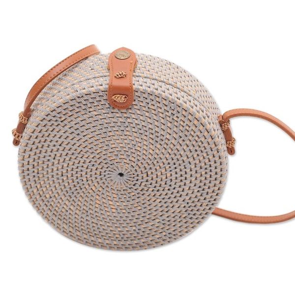 Alternate image for Blue-Grey Woven Bamboo Round Shoulder Bag Blue-Grey Wheel