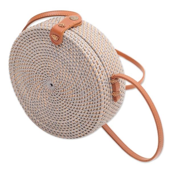 Alternate image for Blue-Grey Woven Bamboo Round Shoulder Bag Blue-Grey Wheel