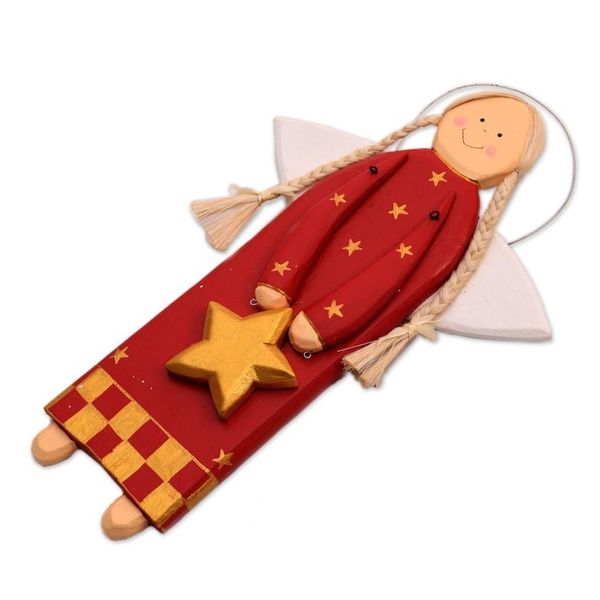 Alternate image for Red Wood Angel with a Star in Holiday Decor from Bali Star Angel in Red
