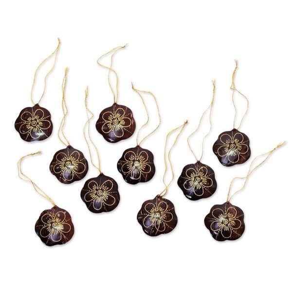 Alternate image for Floral Coconut Shell Ornaments from Bali Set of 10 Dawn Flowers