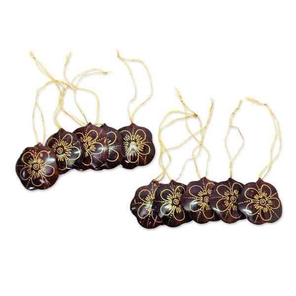 Alternate image for Floral Coconut Shell Ornaments from Bali Set of 10 Dawn Flowers