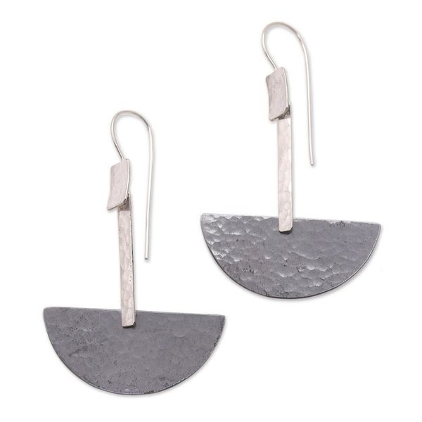 Alternate image for Modern Dark Sterling Silver and Copper Dangle Earrings Dark Half-Circle Modernity