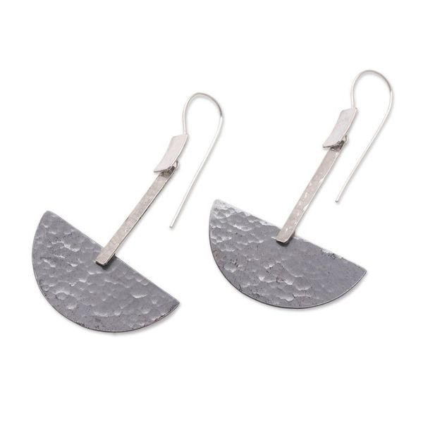 Alternate image for Modern Dark Sterling Silver and Copper Dangle Earrings Dark Half-Circle Modernity