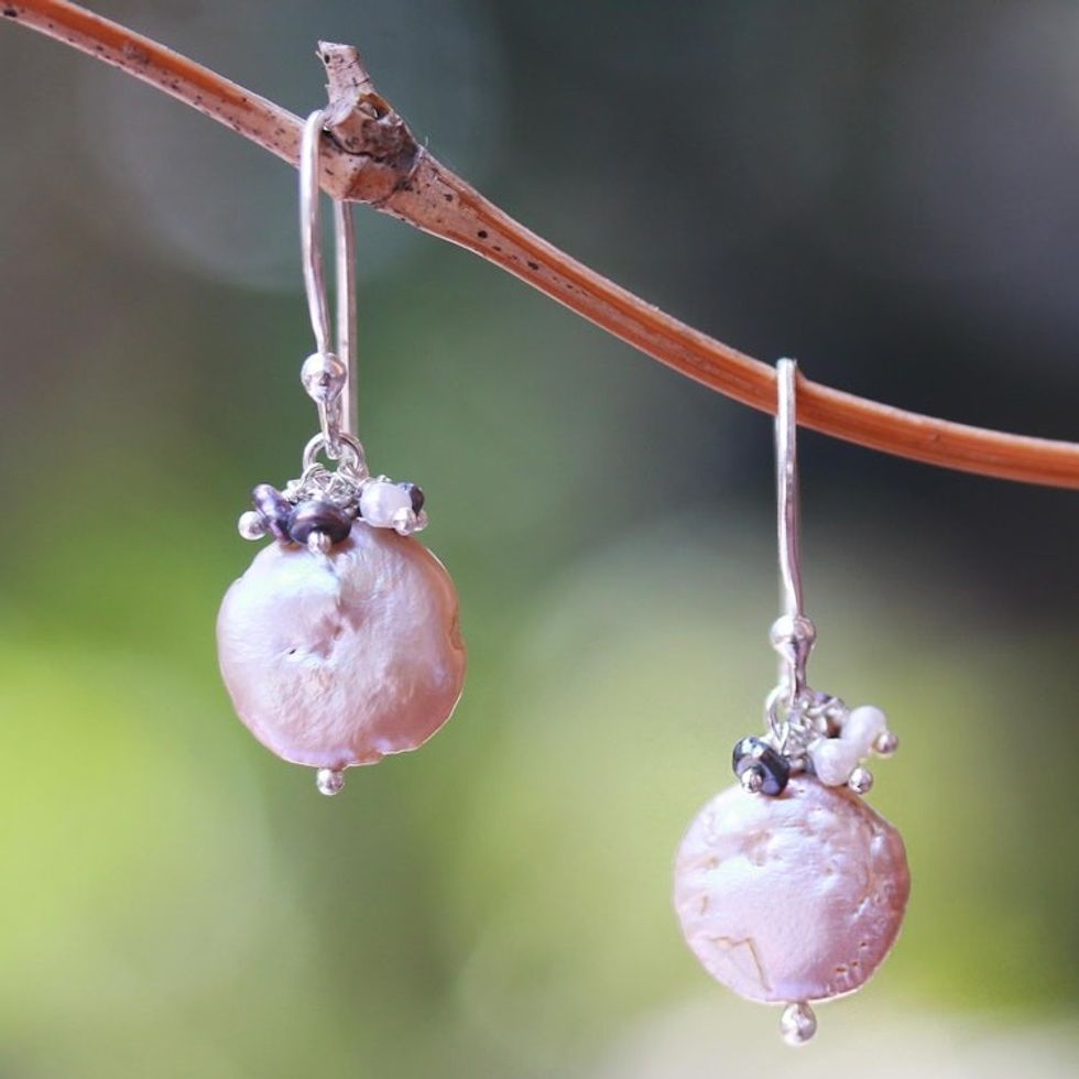 Cultured Pearl Beaded Dangle Earrings from Bali 'Pearly Beauty'