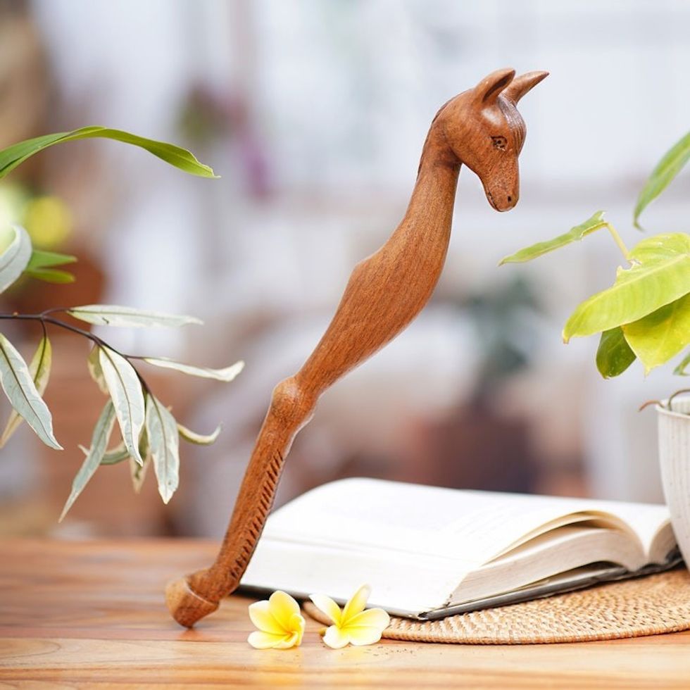 Horse-Themed Natural Suar Wood Back Scratcher from Bali 'Helpful Horse'