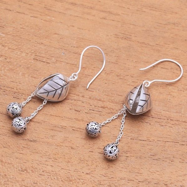 Alternate image for Leafy Sterling Silver Dangle Earrings Crafted in Bali Leafy Dew