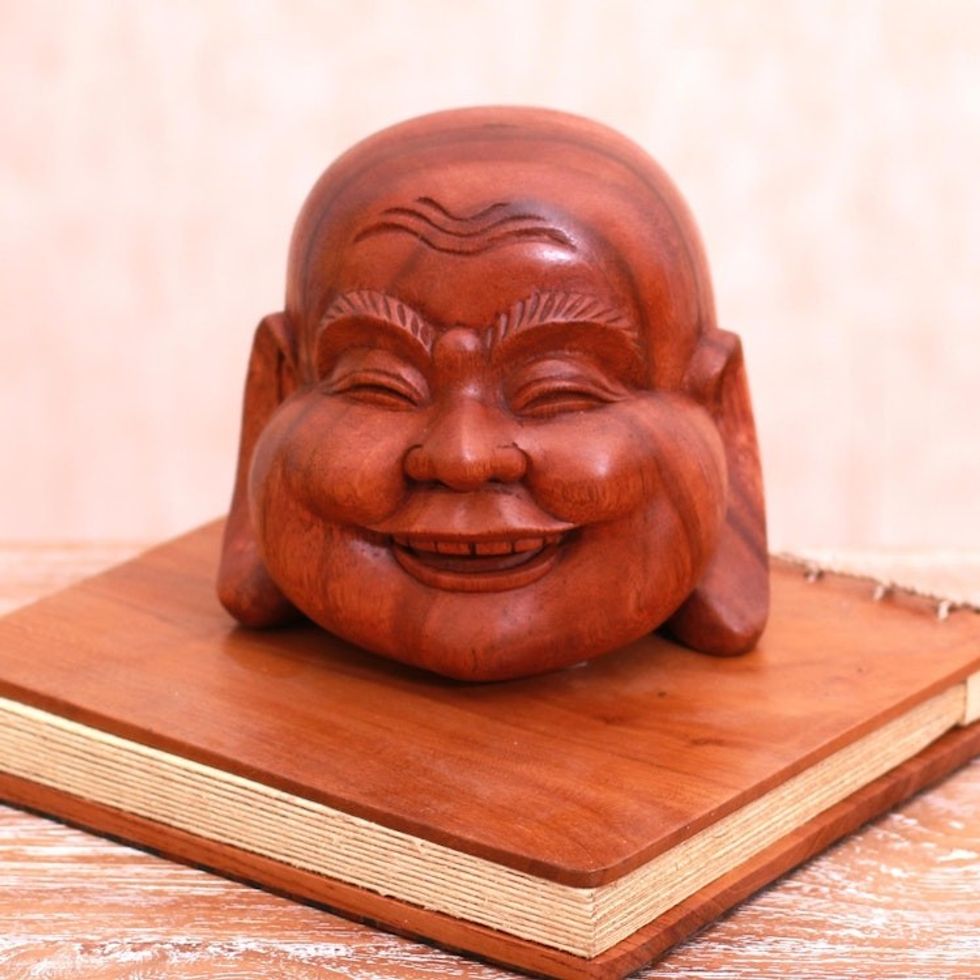 Suar Wood Laughing Buddha Sculpture from bali 'Jolly Buddha'