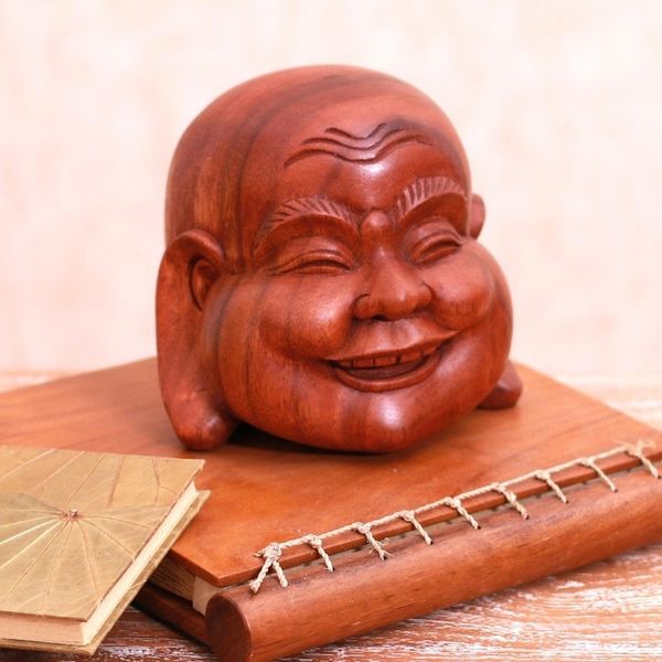 Alternate image for Suar Wood Laughing Buddha Sculpture from bali Jolly Buddha