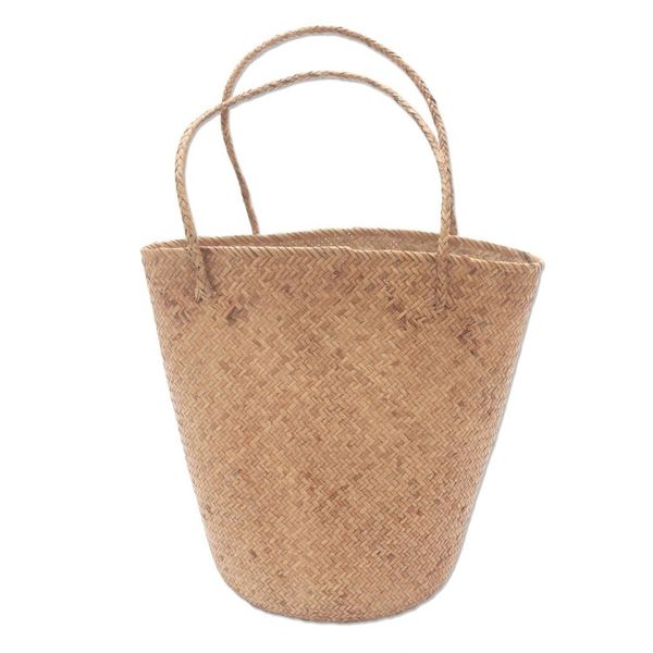 Alternate image for Handwoven Natural Tan Rattan Open Top Tote Natural Tan