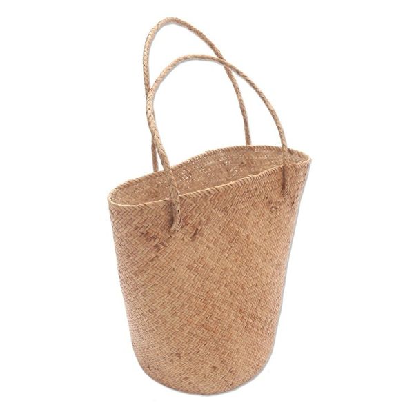 Alternate image for Handwoven Natural Tan Rattan Open Top Tote Natural Tan