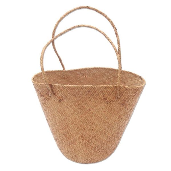 Alternate image for Handwoven Natural Tan Rattan Open Top Tote Natural Tan