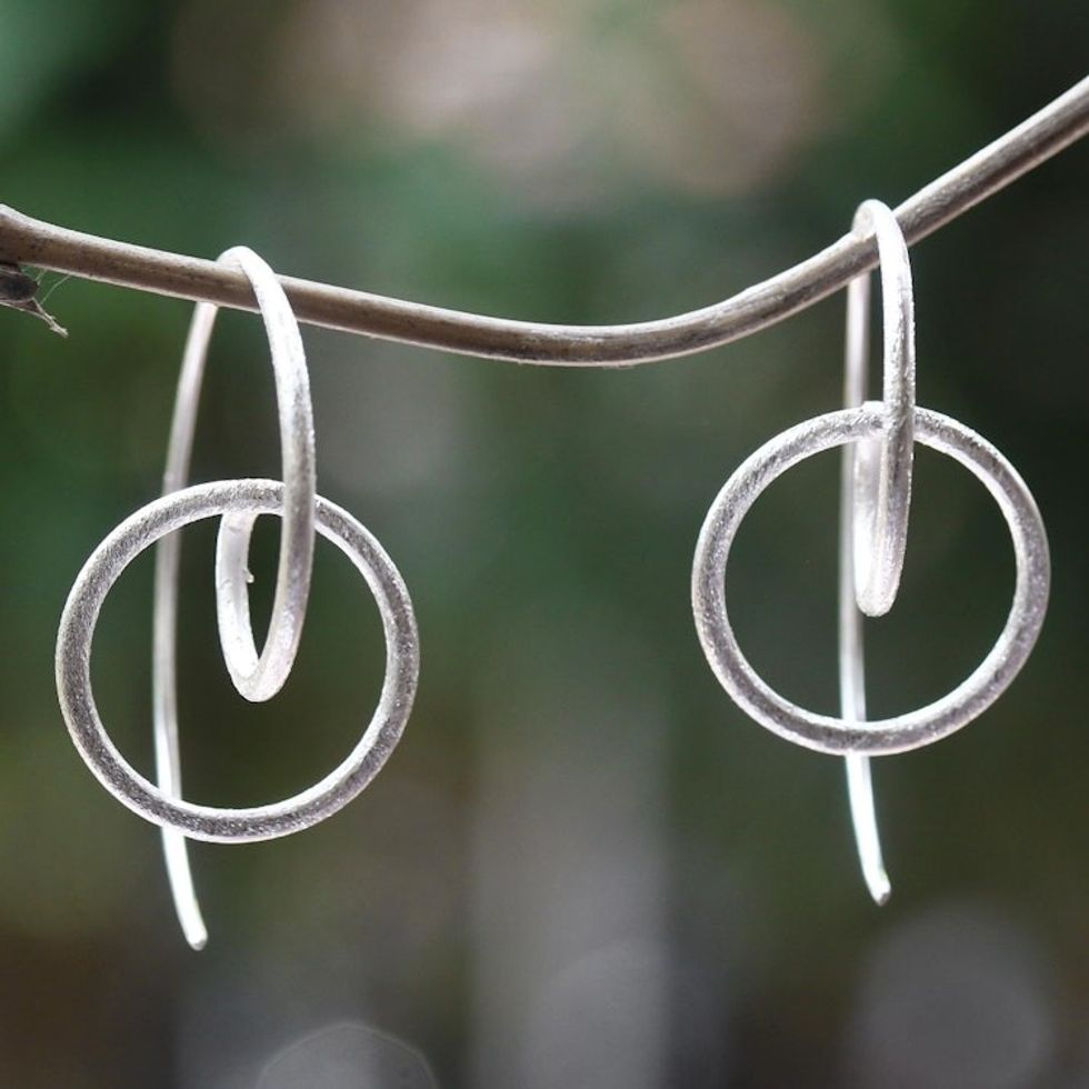 Circular Sterling Silver Drop Earrings from Bali 'Circular Illusion'