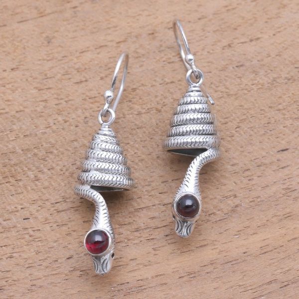 Alternate image for Snake-Shaped Garnet Dangle Earrings from Bali Coiled Snakes