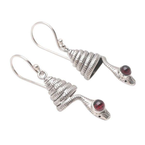 Alternate image for Snake-Shaped Garnet Dangle Earrings from Bali Coiled Snakes
