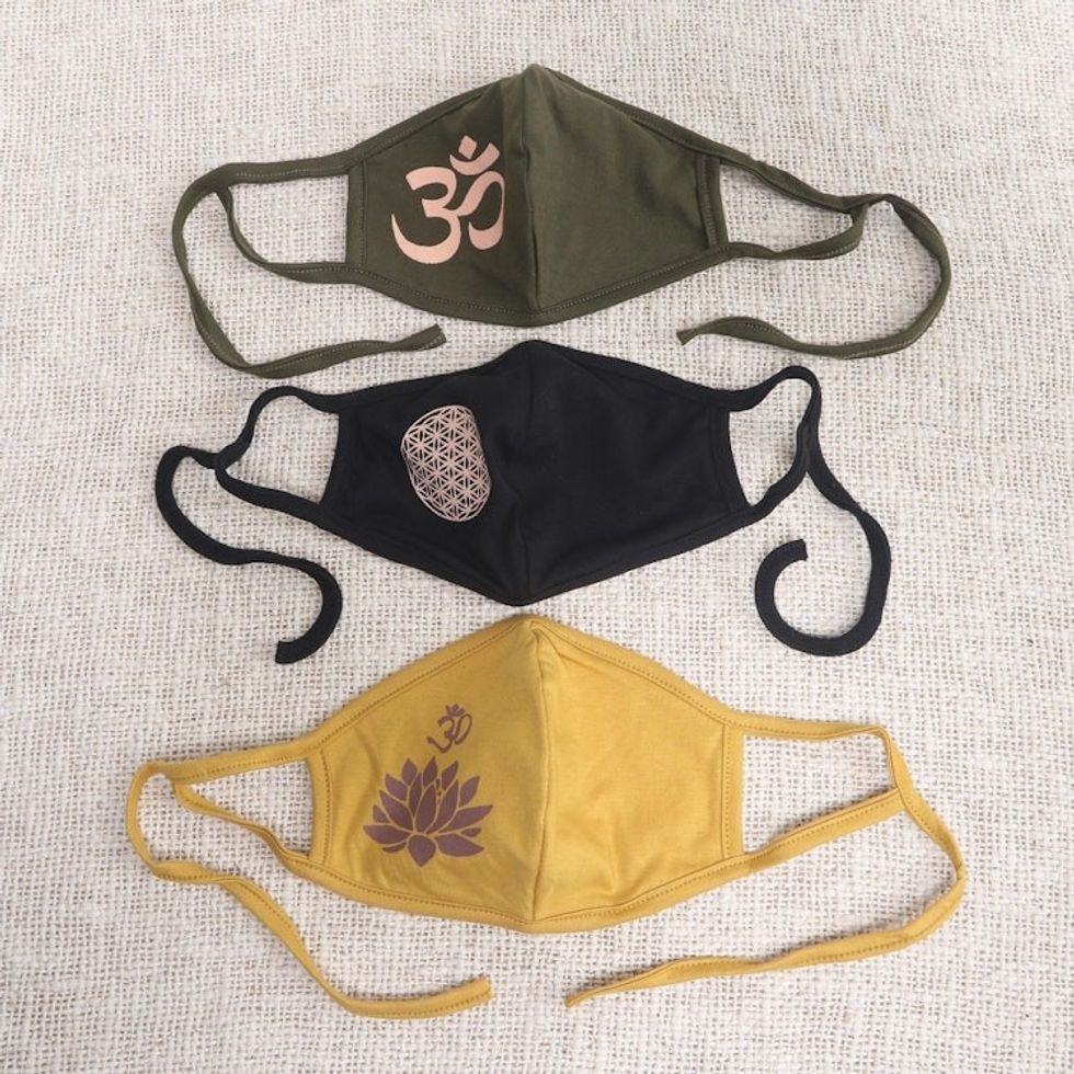 1 Olive Green-1 Black-One 2-Layer Contoured Rayon Masks 'Positive Mantras'