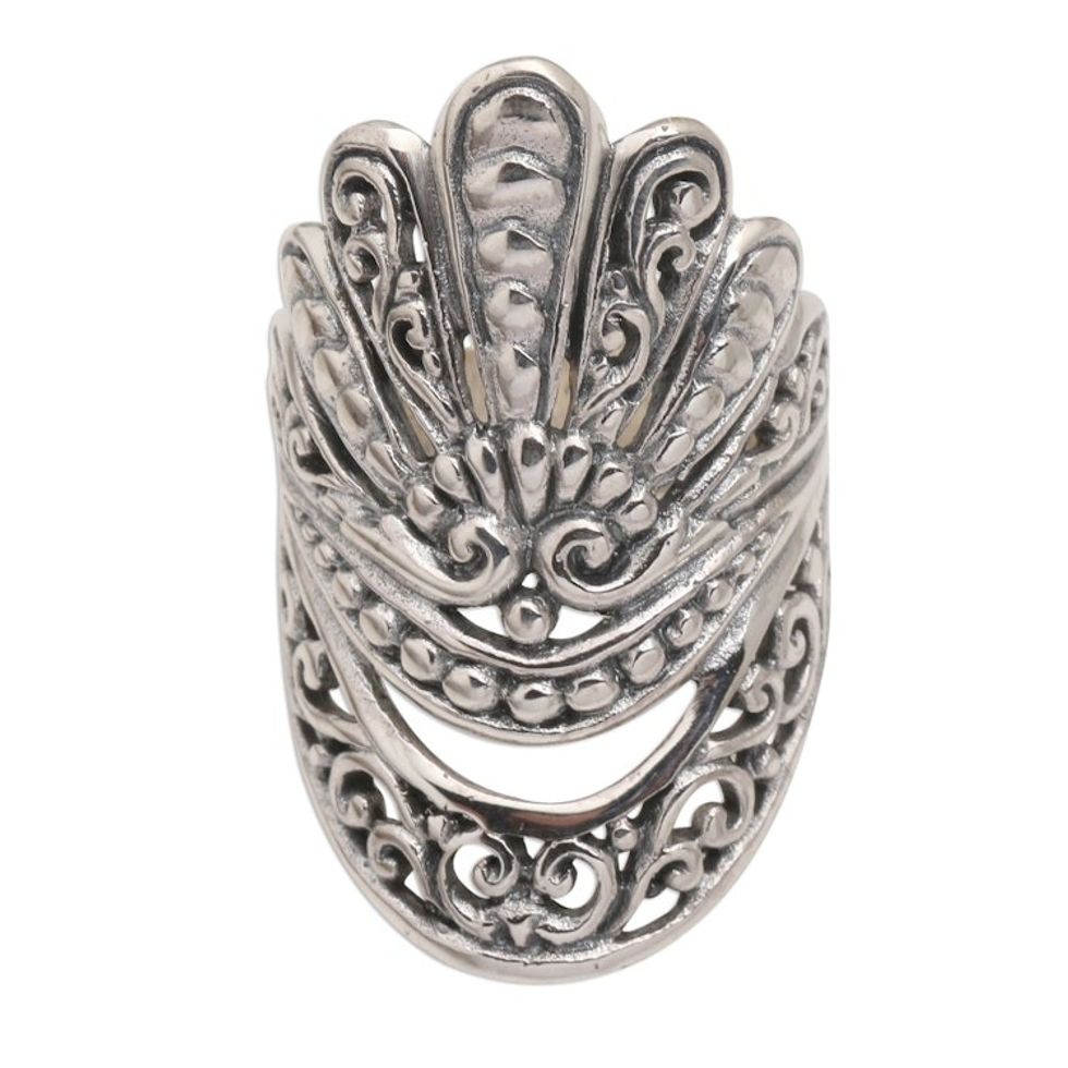 Oxidized Sterling Silver Cocktail Ring 'Smiling Crown'