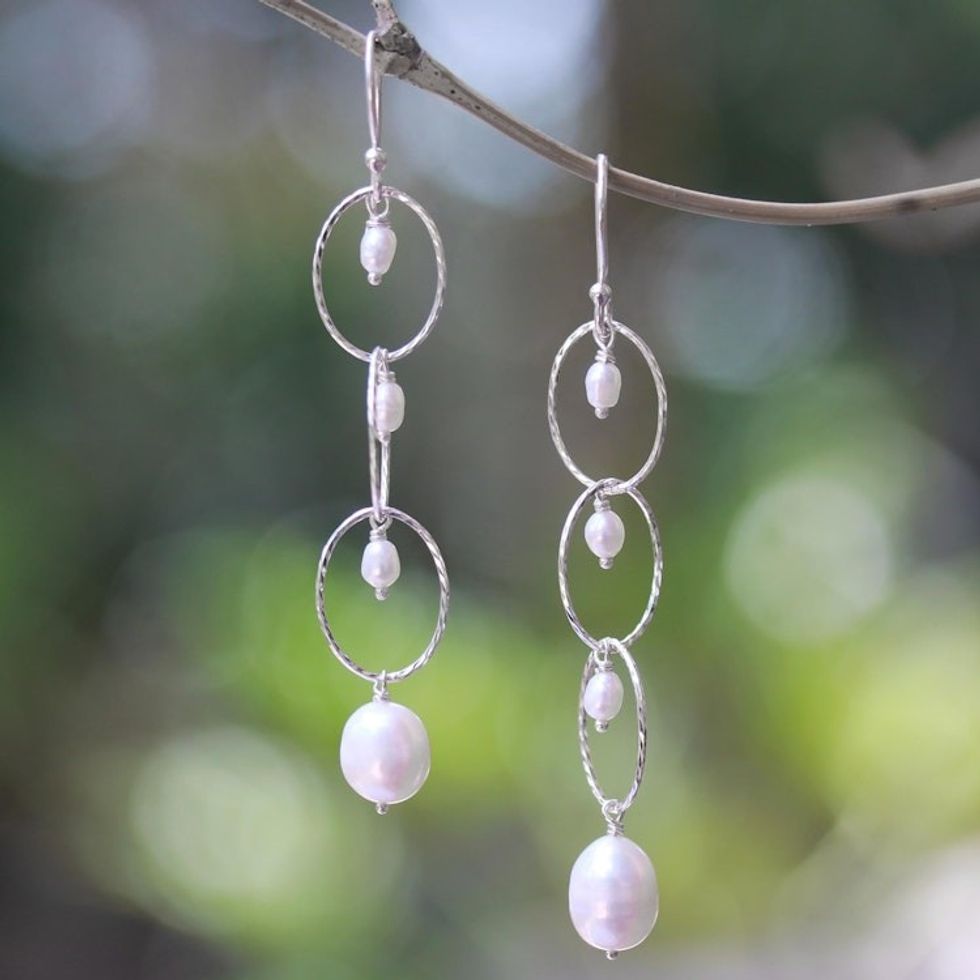 Cultured Pearl Dangle Earrings from Bali 'Glowing Twist'