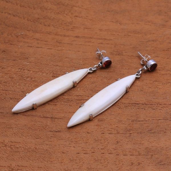 Alternate image for Handmade Bone and Garnet Dangle Earrings from Bali Beautiful Canoes