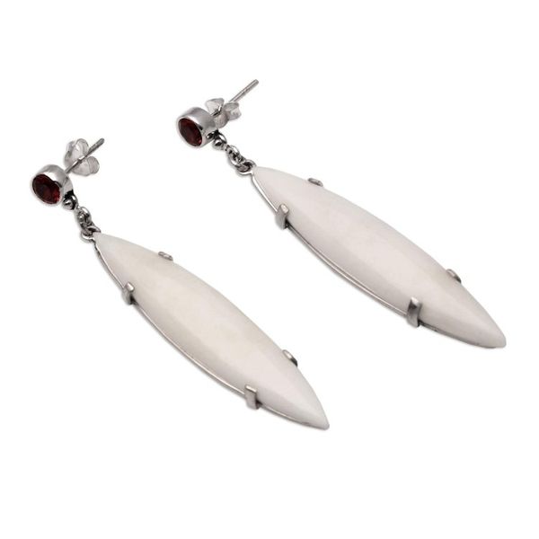 Alternate image for Handmade Bone and Garnet Dangle Earrings from Bali Beautiful Canoes