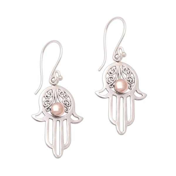 Alternate image for Gold Accented Sterling Silver Hamsa Dangle Earrings Hamsa Gleam