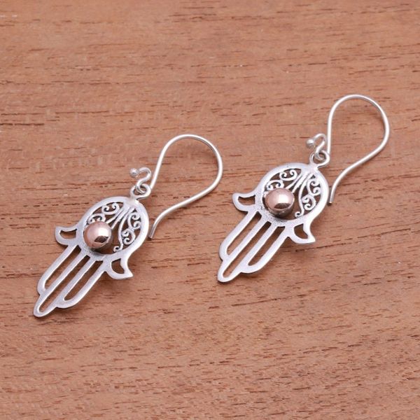 Alternate image for Gold Accented Sterling Silver Hamsa Dangle Earrings Hamsa Gleam