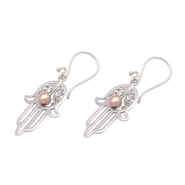 Alternate image for Gold Accented Sterling Silver Hamsa Dangle Earrings Hamsa Gleam