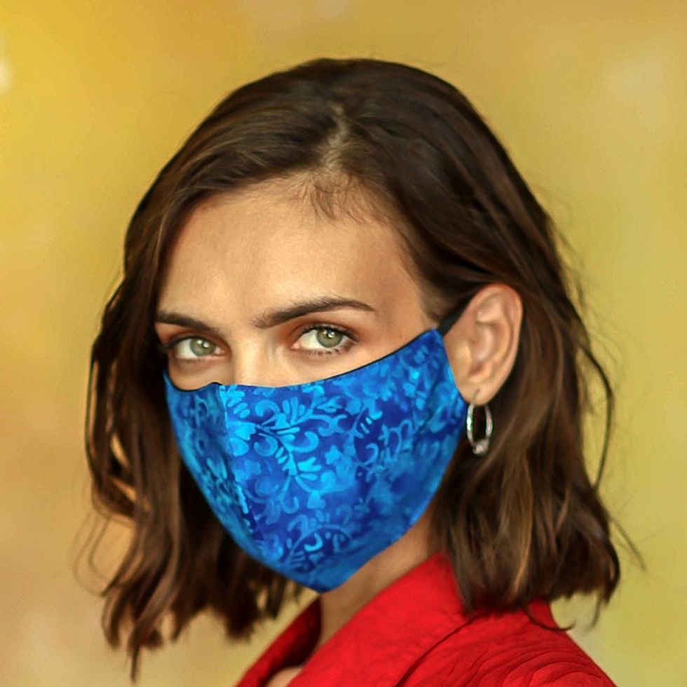 4 Handmade Floral Batik 2-Layer Face Masks from Bali 'Island Blossoms'
