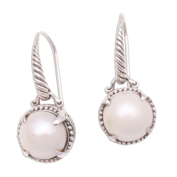 Alternate image for Round Cultured Pearl Dangle Earrings from Bali Glowing Eyes
