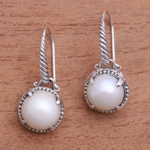 Alternate image for Round Cultured Pearl Dangle Earrings from Bali Glowing Eyes