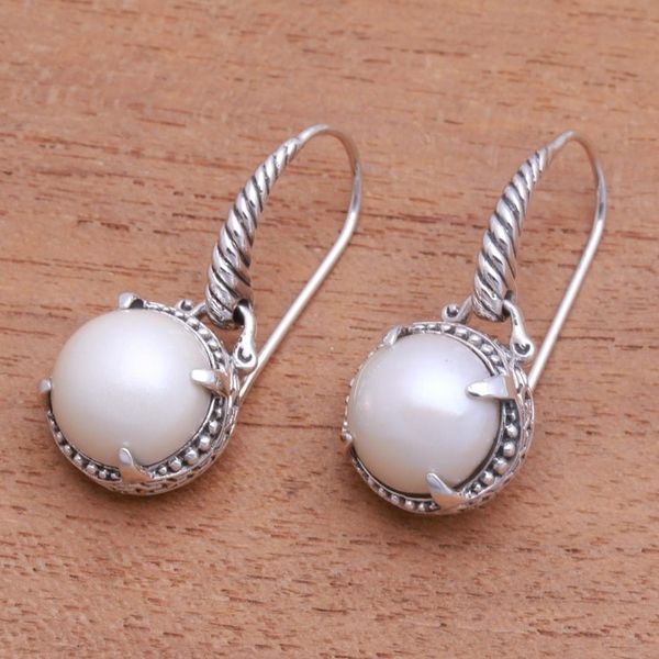Alternate image for Round Cultured Pearl Dangle Earrings from Bali Glowing Eyes