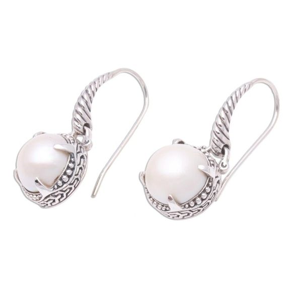 Alternate image for Round Cultured Pearl Dangle Earrings from Bali Glowing Eyes