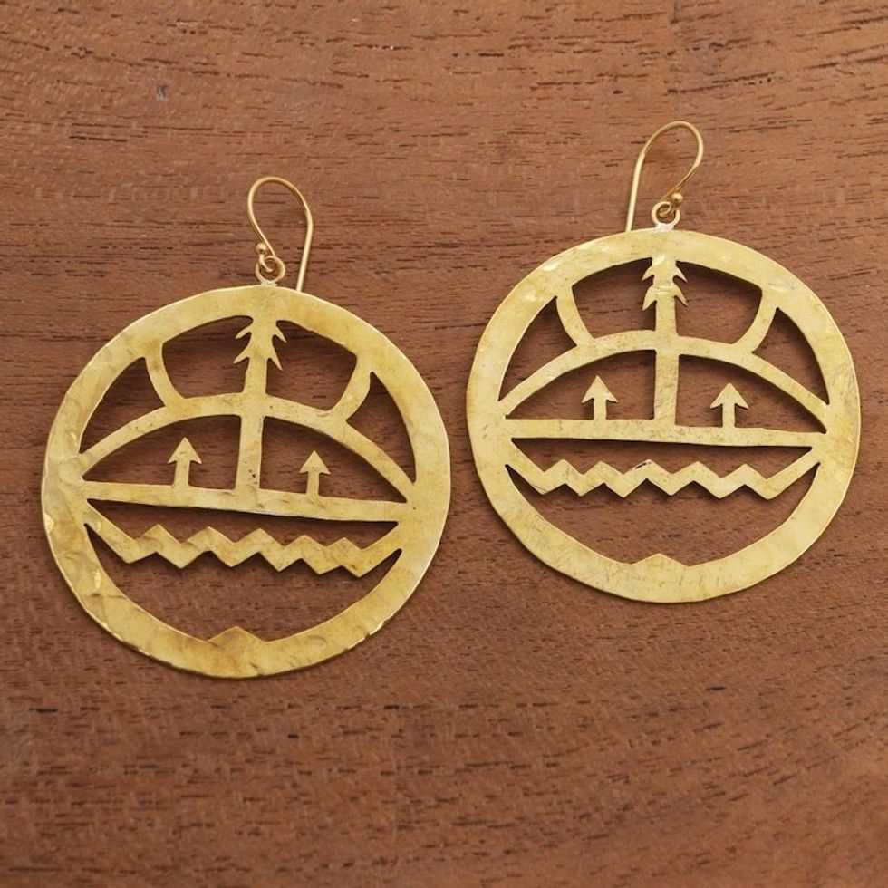 Tree-Themed Modern Brass Dangle Earrings from Bali 'Earth Cycle'
