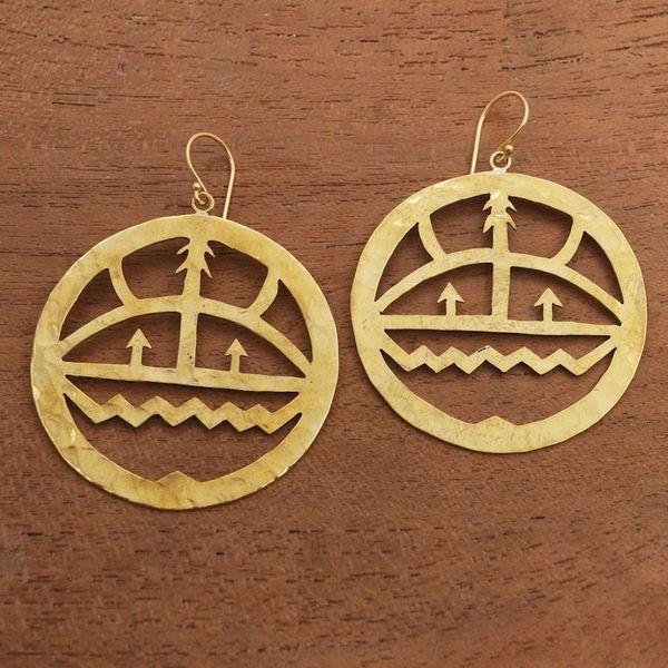 Alternate image for Tree-Themed Modern Brass Dangle Earrings from Bali Earth Cycle